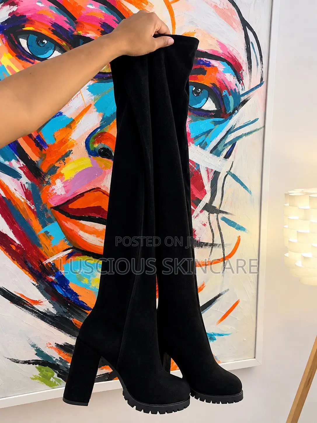 Women’s Black Thigh-High Block Heel Boots