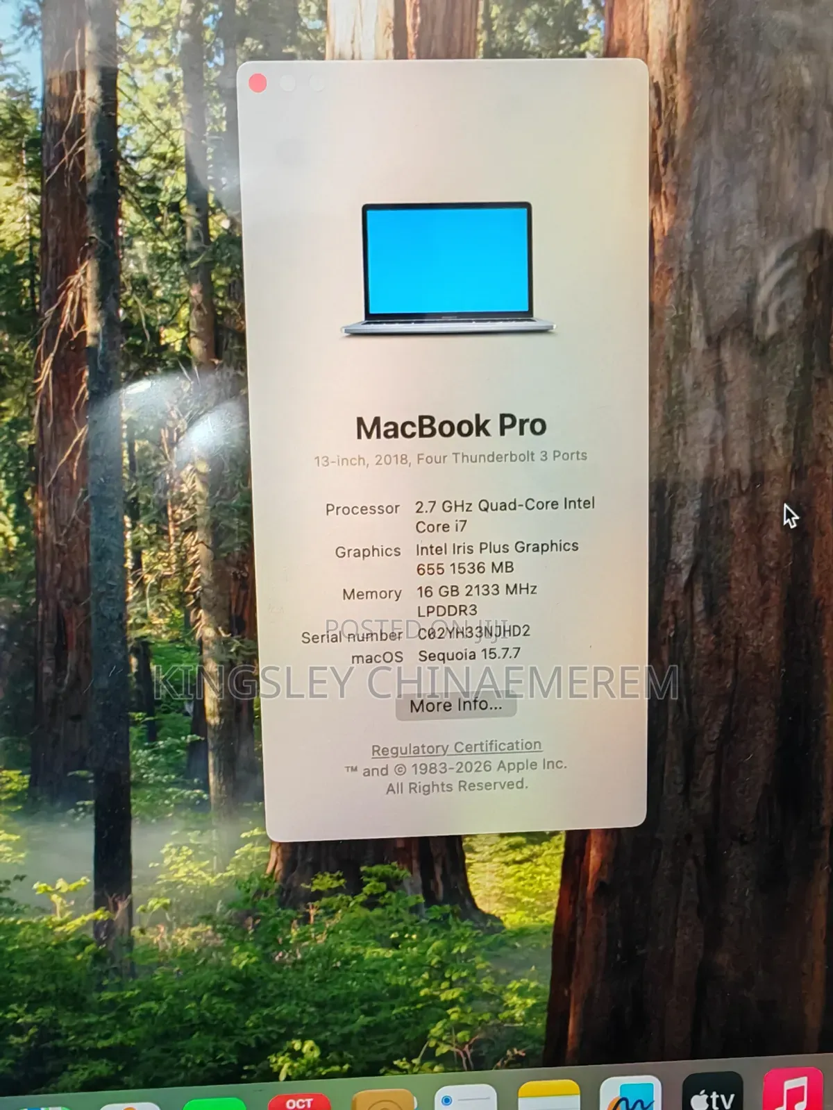 Laptop Apple MacBook Pro 2018 16GB Intel Core i7 SSD 256GB