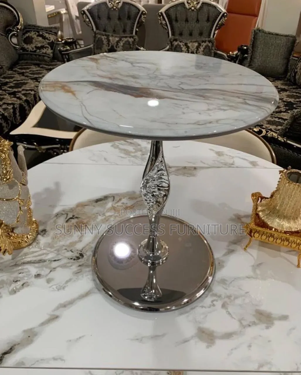 Luxury Marble Top Side Stool With Stainless Leg