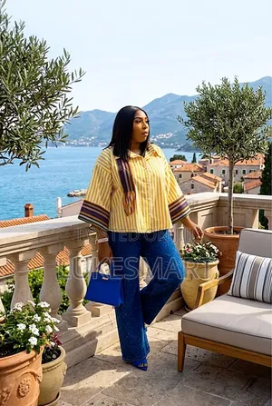 Luxury Stripe Short Top With Asoke