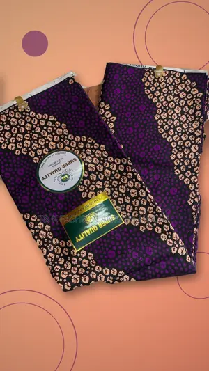 Super Quality Native Wax Ankara, 12 Yards (Purple & Peach Print)