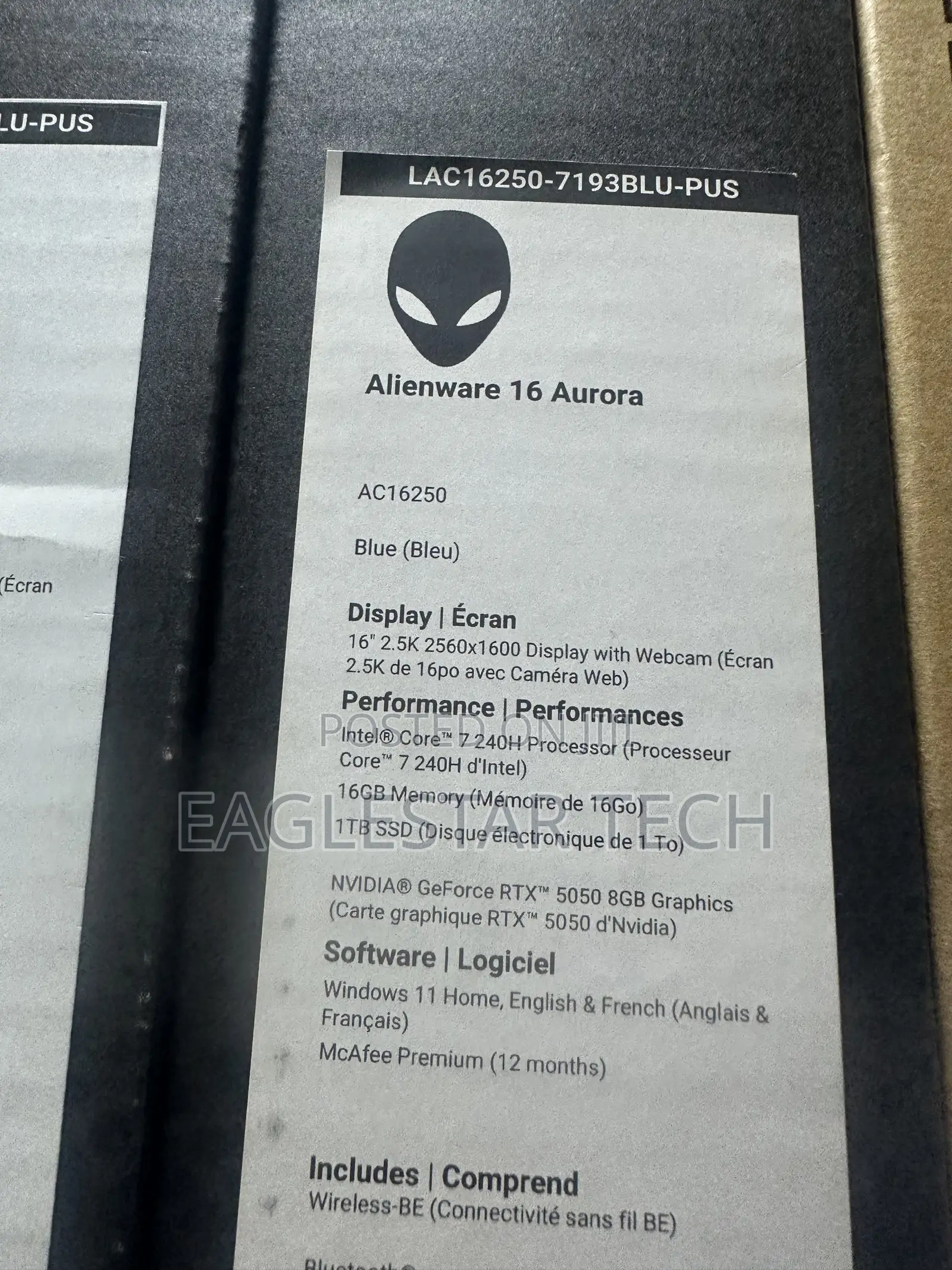 New Laptop Dell Alienware Aurora 16 16GB Intel Core 7 SSD 1T