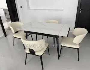 Modern 4-Seater Marble Top Dining Table Set Cushioned Chairs