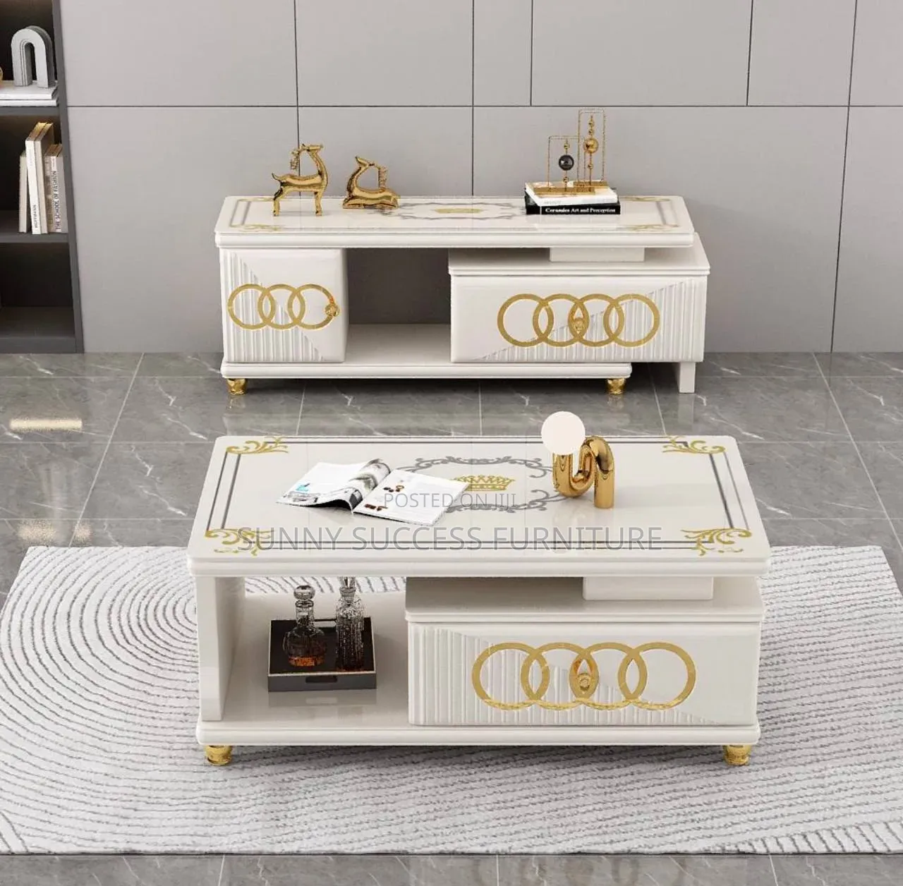 Luxury Center Table and TV Console Media Stand Set