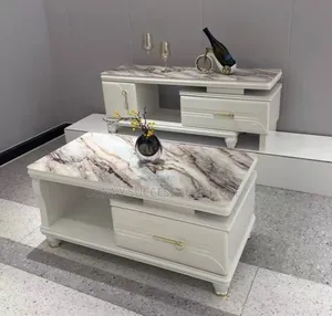 Modern Marble-Top Coffee Table and TV Stand Set
