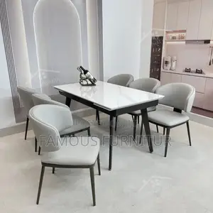 Modern 4-Seater Marble Top Dining Table Set Cushioned Chairs