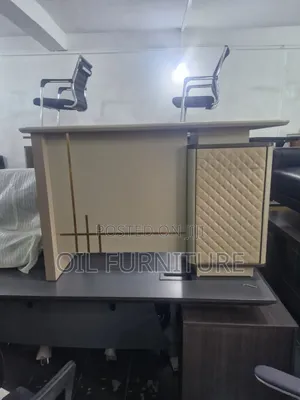 ​Premium Executive Office Table With Storage Cabinet, Beige & Gold 1.2