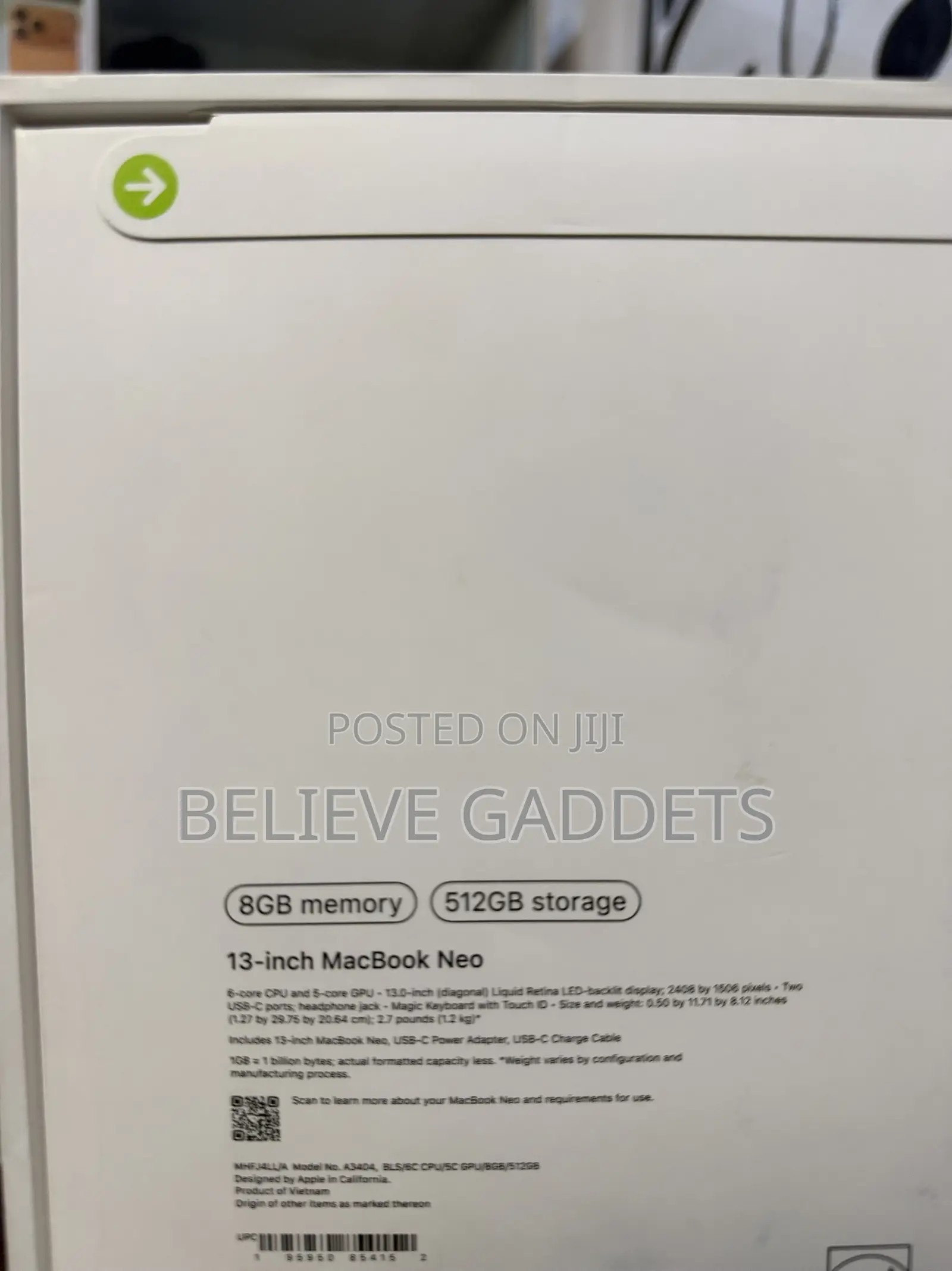 New Laptop Apple MacBook Neo 2026 8GB SSD 512GB