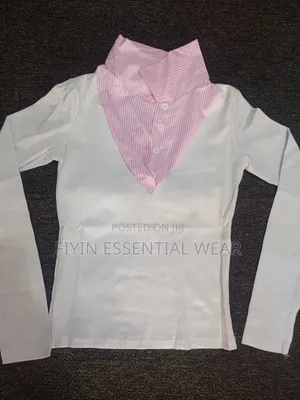 Long Sleeve Top With Pink Striped Collar