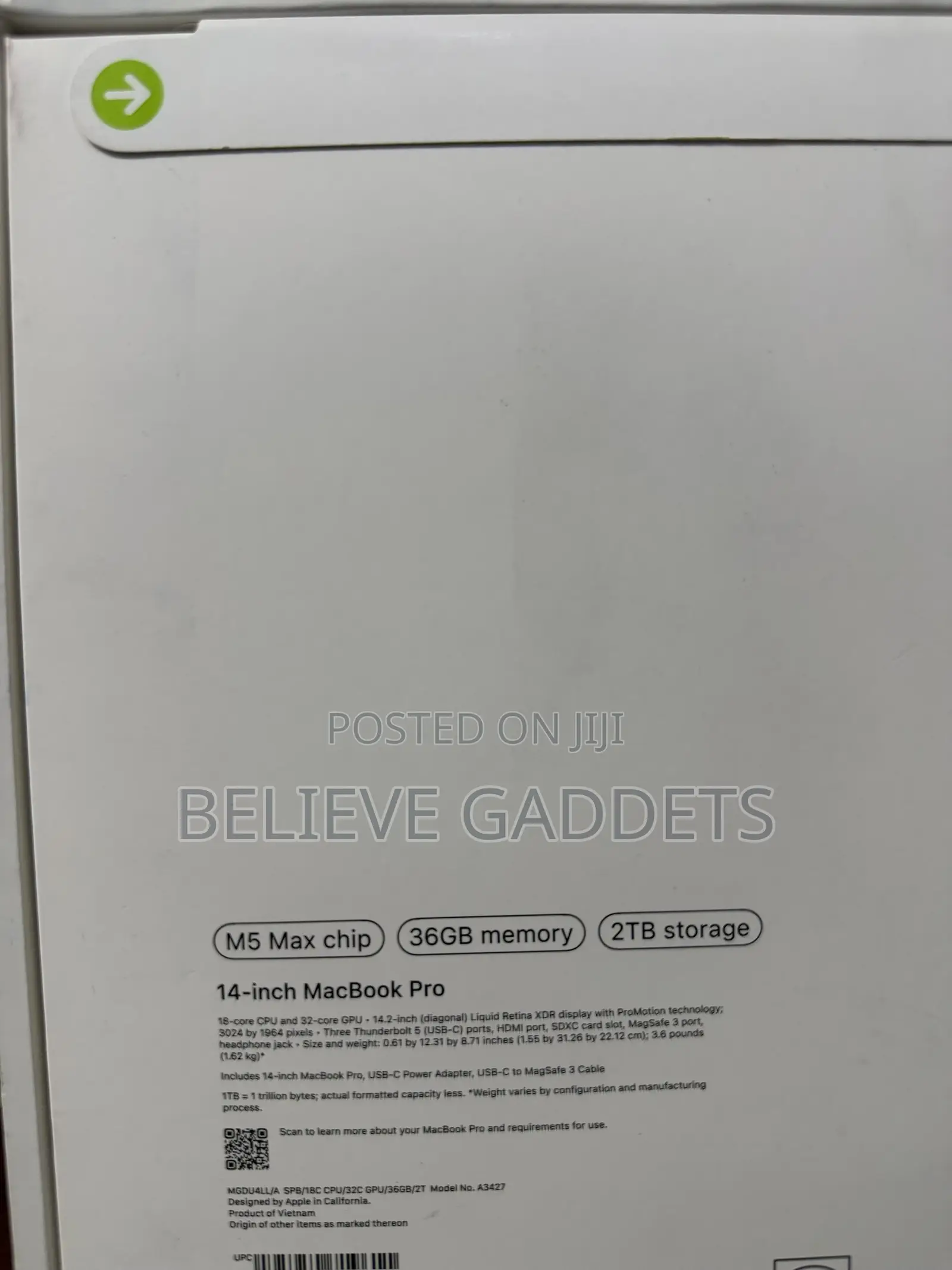 New Laptop Apple MacBook Pro 2026 M5 Max 36GB Apple M5 Max SSD 2T