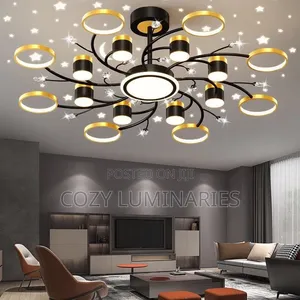 Modern Black & Gold Ring LED Ceiling Chandelier