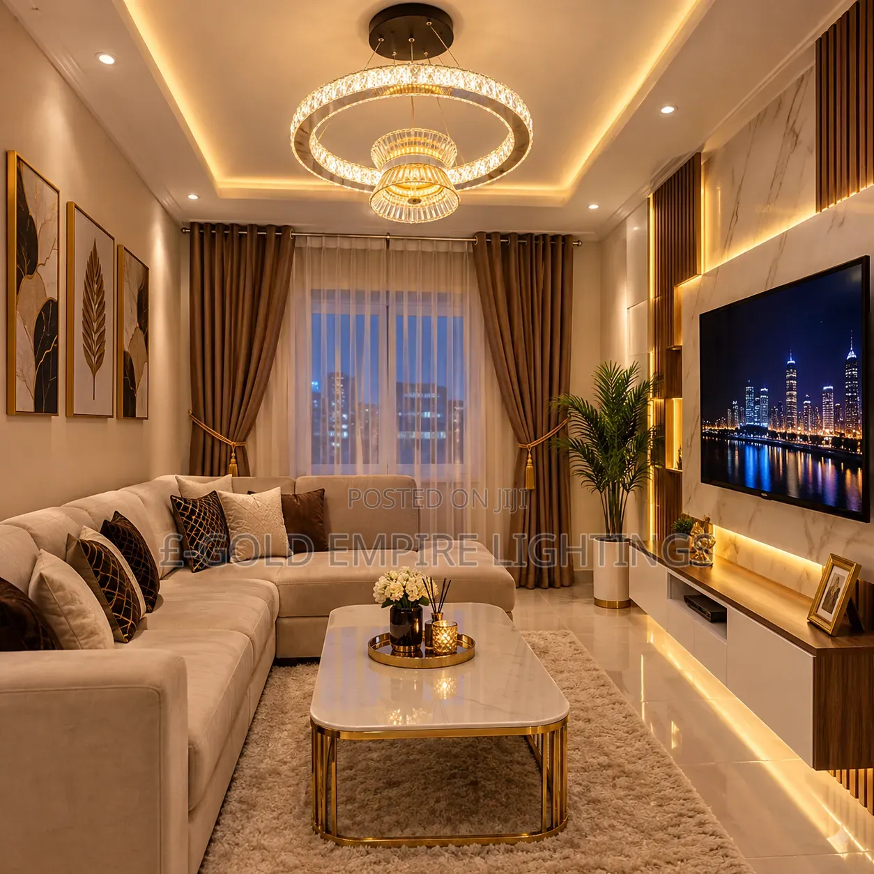 Luxury Crystal Ring Chandelier – Modern Gold LED Ceiling Light