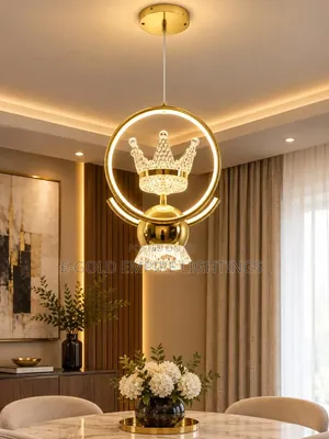 Luxury Gold Crown LED Chandelier – Modern Pendant Ceiling Light
