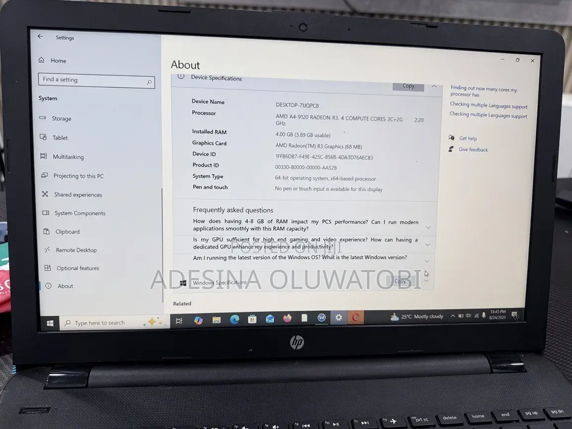 Laptop HP 15 4GB AMD HDD 500GB