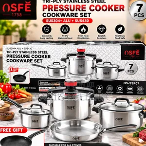OSFĚ 7-Piece Tri-Ply Stainless Steel Cookware & Pressure Cooker Set