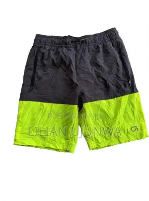 Two-Tone Swim Shorts Kids Age 8-10 Neon Green Black Zip Thrift