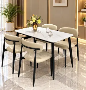 Headline: Contemporary 4-Seater Dining Set – Sleek Marble Finishing