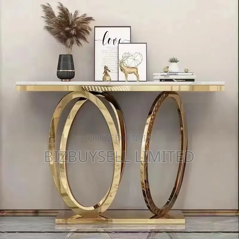 Modern Luxury Console Table With a White Marble or Sintered Stone Top.