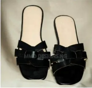 MMD Habiba Sole Women's Black Woven Multi-Strap Slides