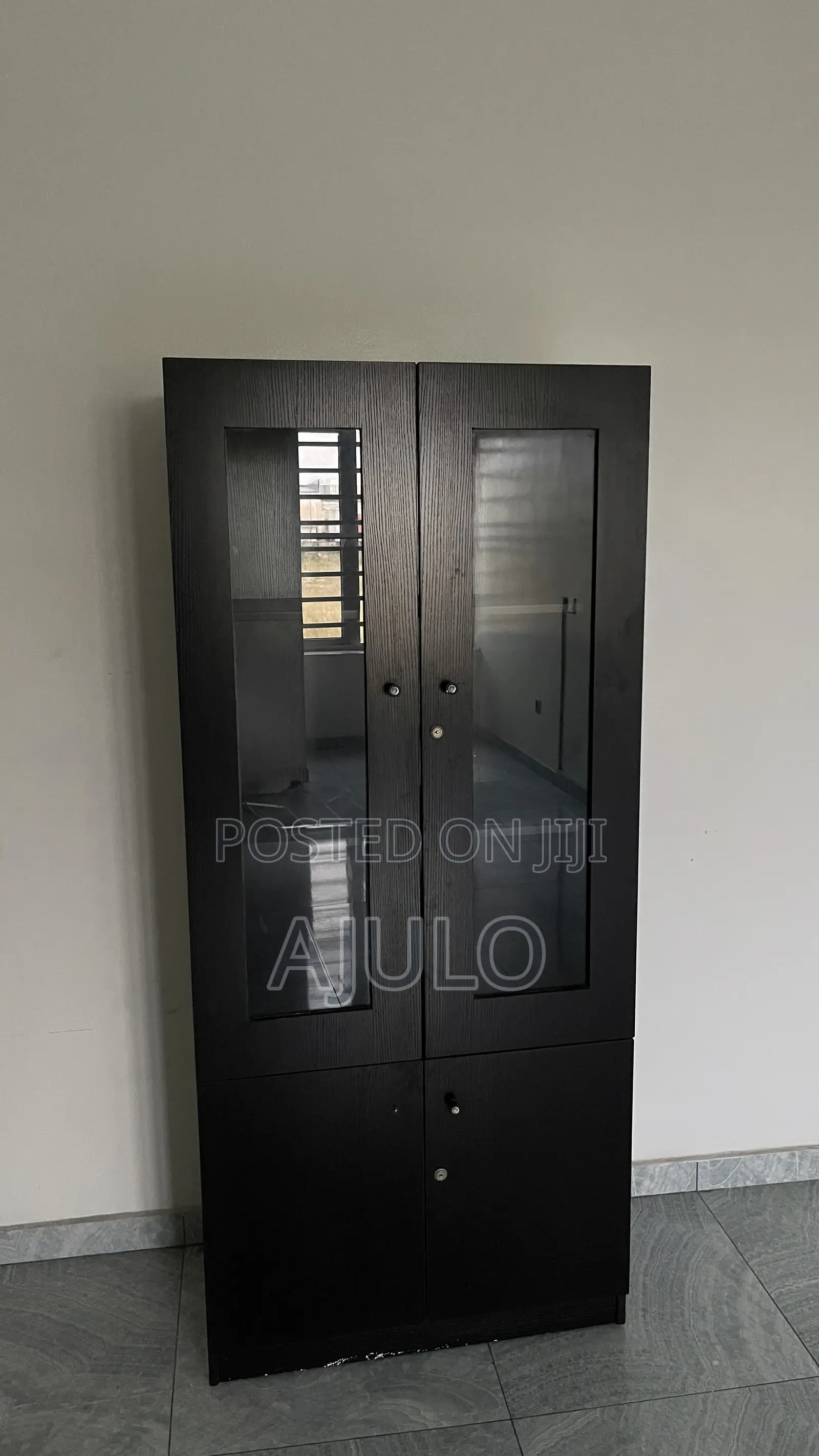 Dark Brown Cupboard With See Through Glass
