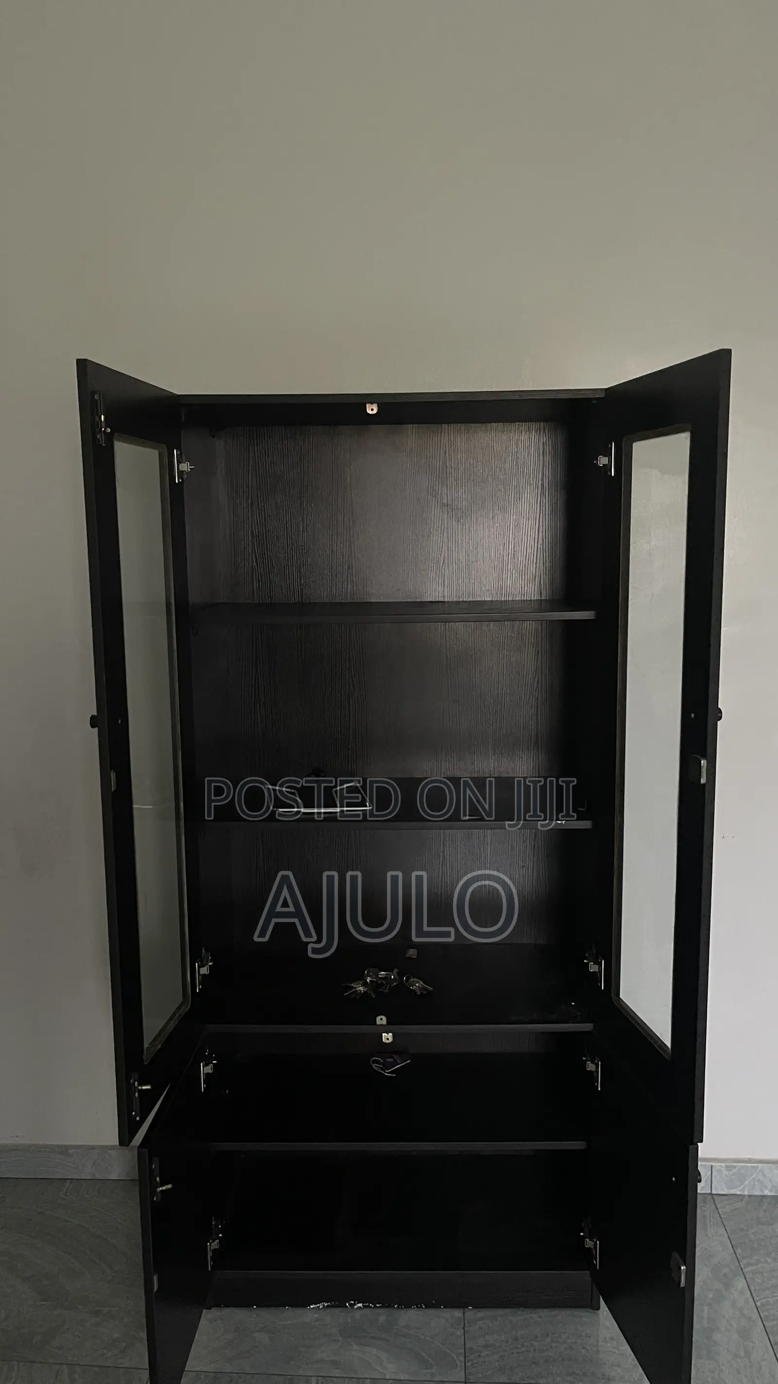 Dark Brown Cupboard With See Through Glass
