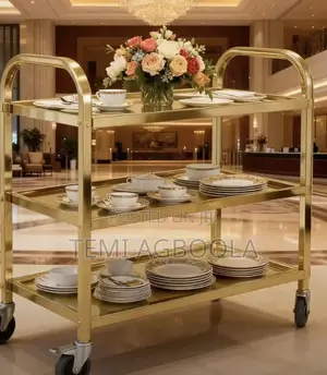Quality Stainless Steel Titanium Gold 3 Layer Food Trolley 