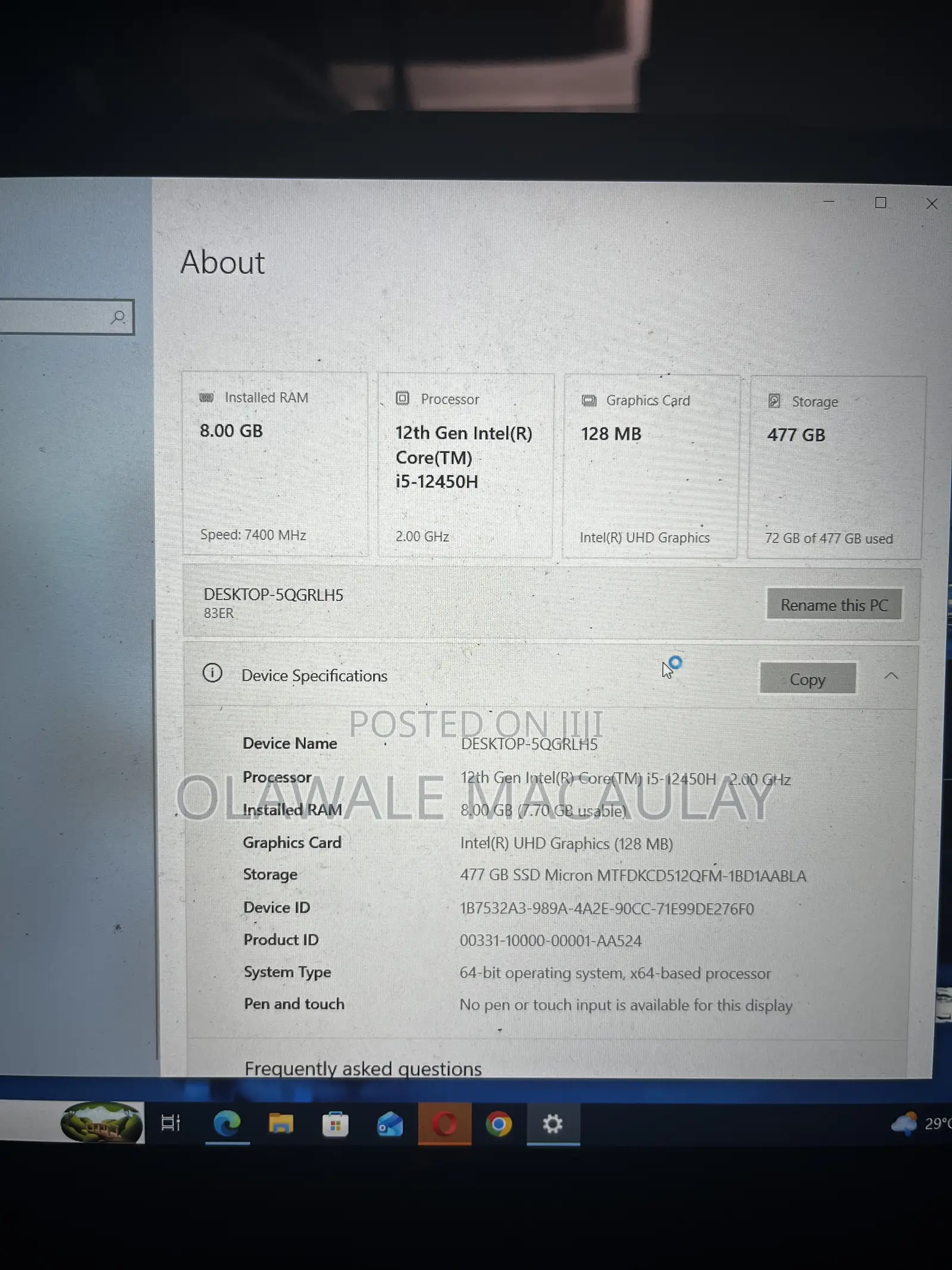 Laptop Lenovo ThinkPad Edge 15 8GB Intel Core i5 SSD 128GB