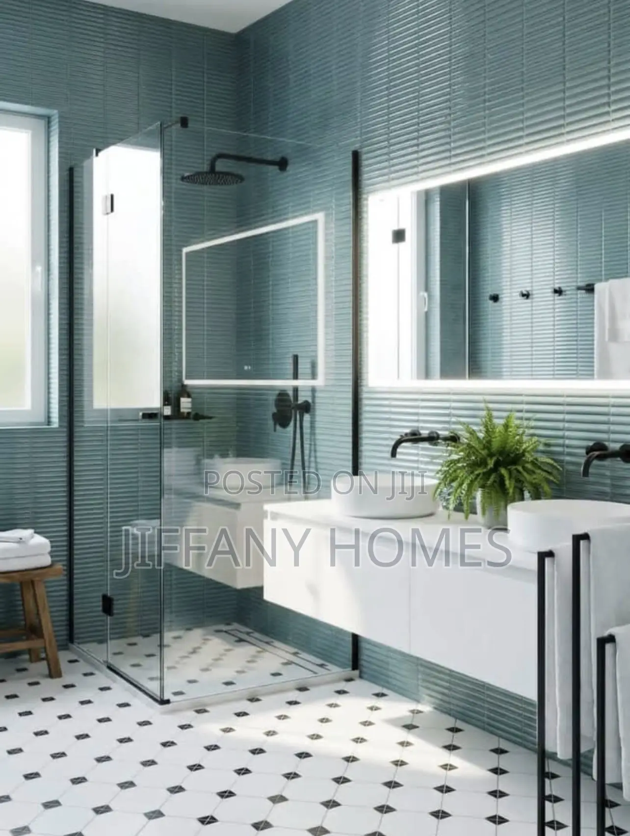 Green Wall With White and Black Combo