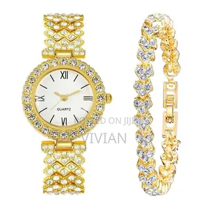Gold Crystal Watch and Bracelet Set