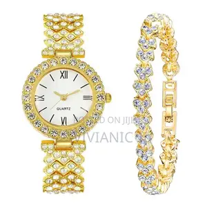 Gold Crystal Watch and Bracelet Set