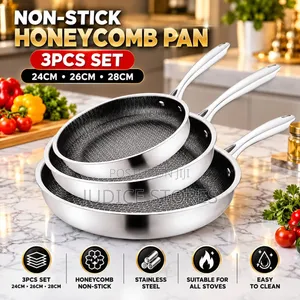 3 PCs Stainless Steel Honeycomb Non-Stick Frying Pan Set