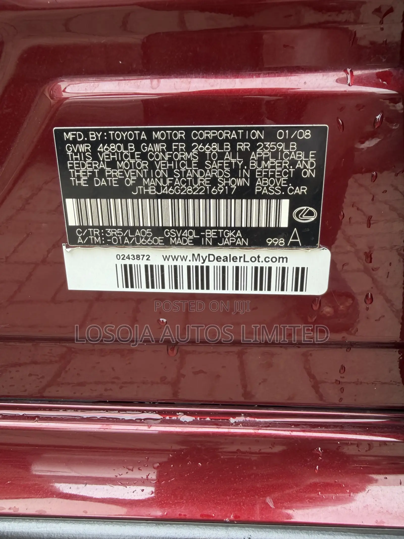Lexus ES 350 2008 Red