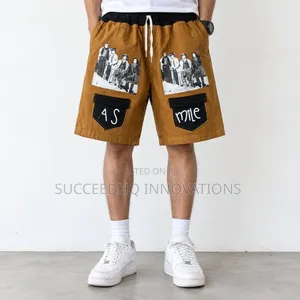 Men's Brown Baggy Cargo Jeans Shorts & Big Pocket Streetwear Jorts