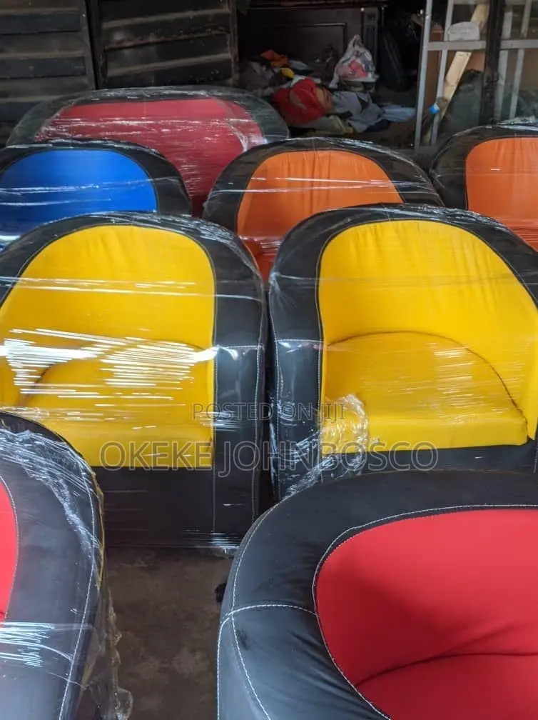 Quality Leather & Fabric Sofa Chairs (1, 2, 3-Seater) With Stools.