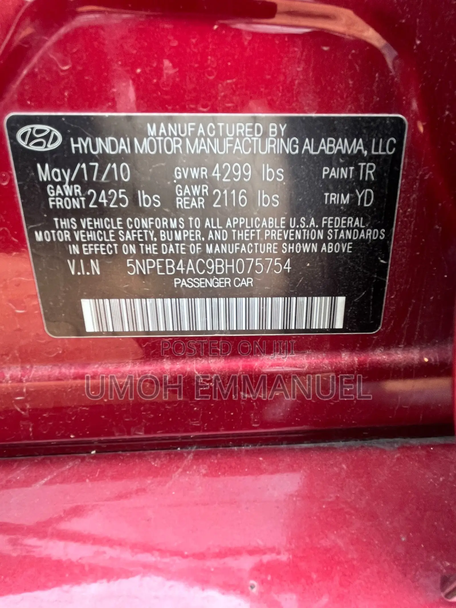 Hyundai Sonata 2011 Red