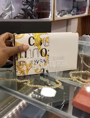 Versace Jean Couture White Half Barocco Print Chain Wallet