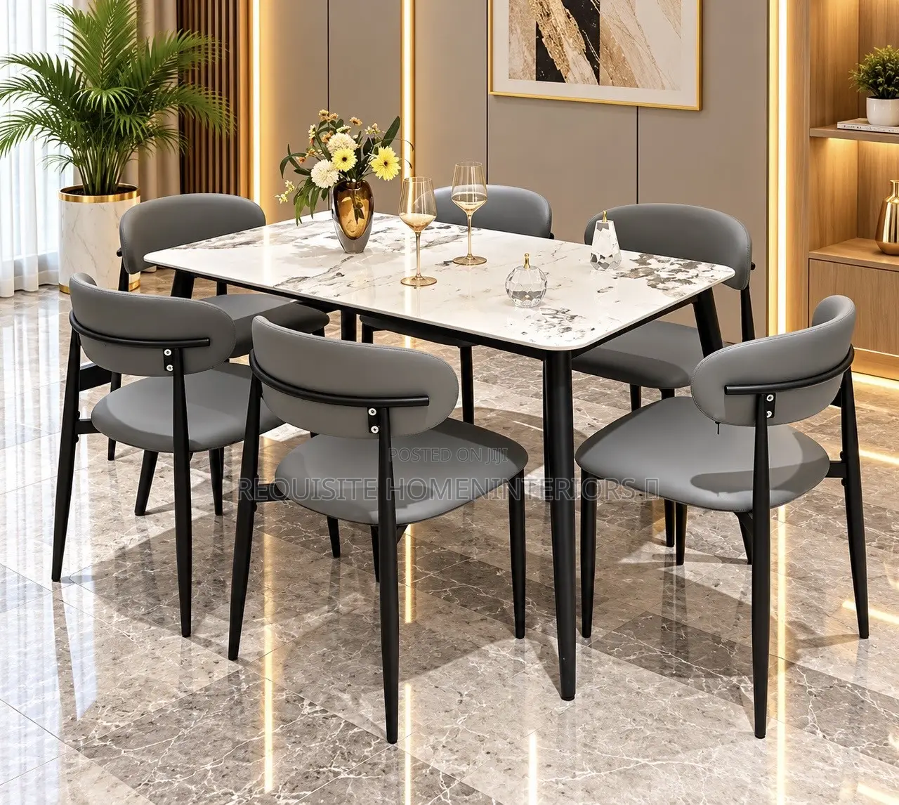 Modern 6-Seater Dining Set – With a Marble-Effect Tabletop