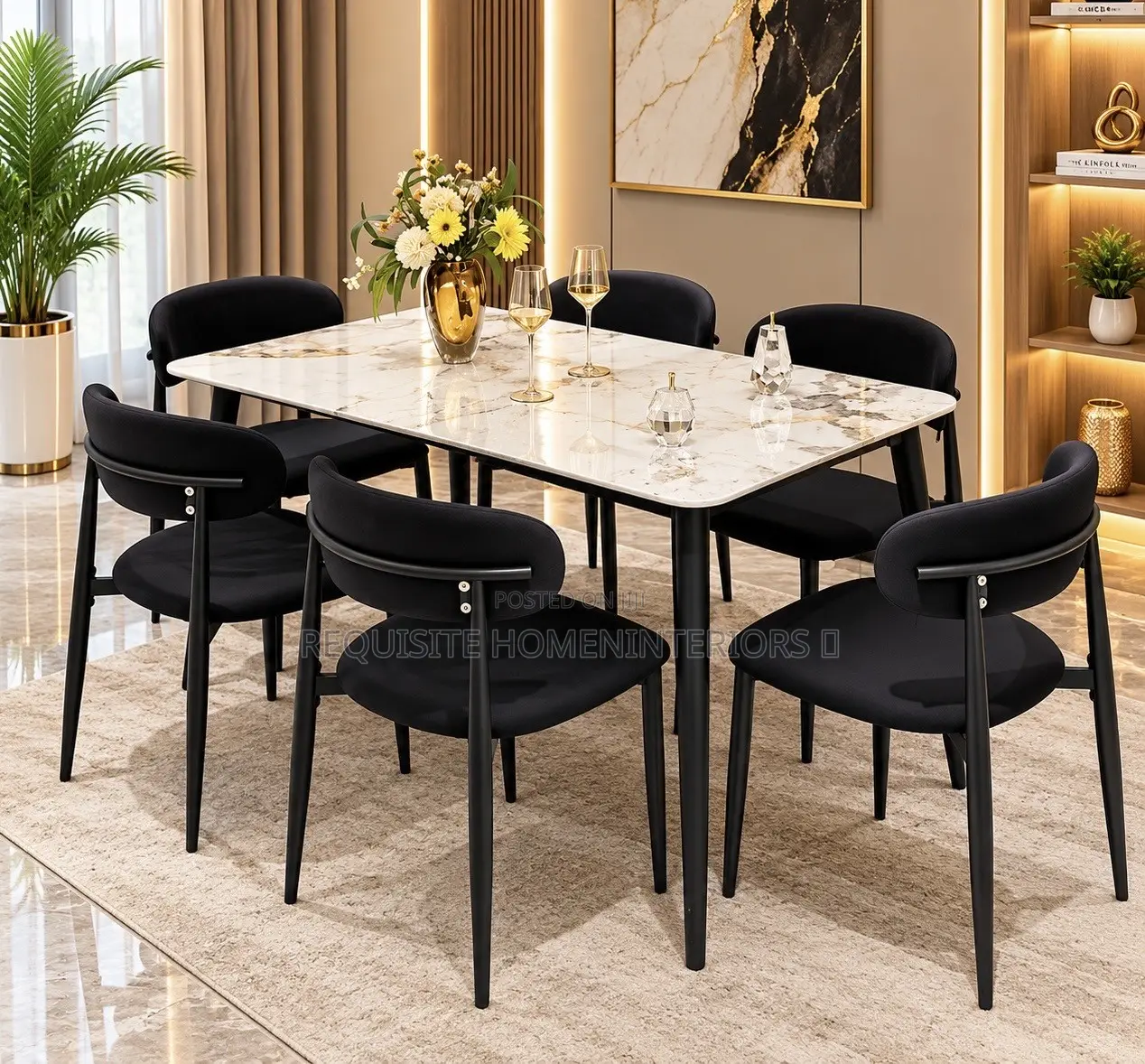 Modern 6-Seater Dining Set – With a Marble-Effect Tabletop