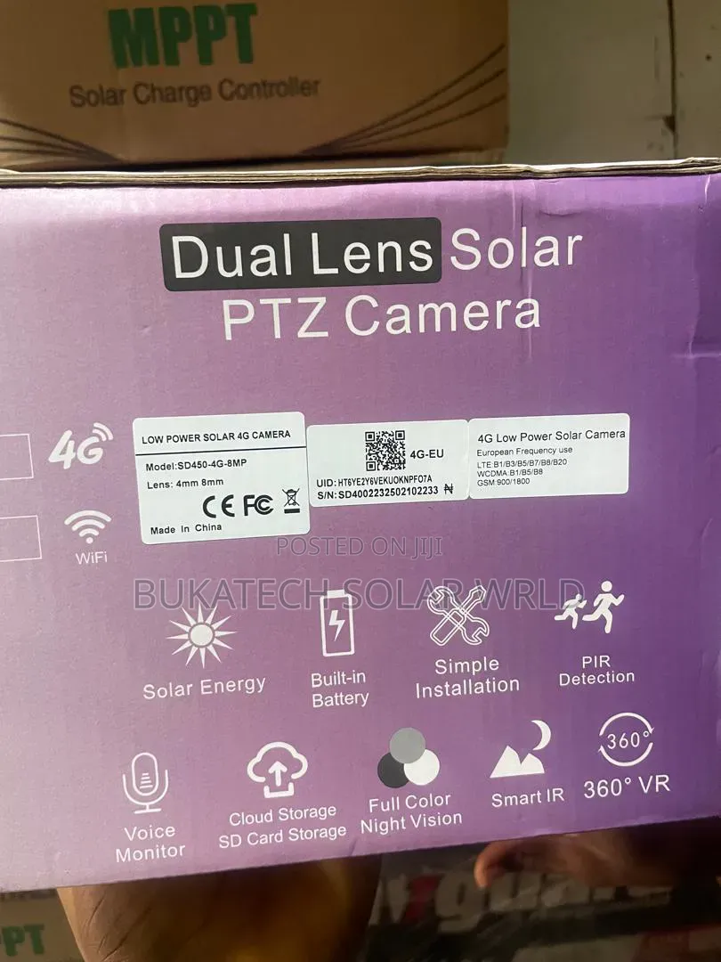 Dual Lense PTZ Ubox Solar CCTV Camera 4g
