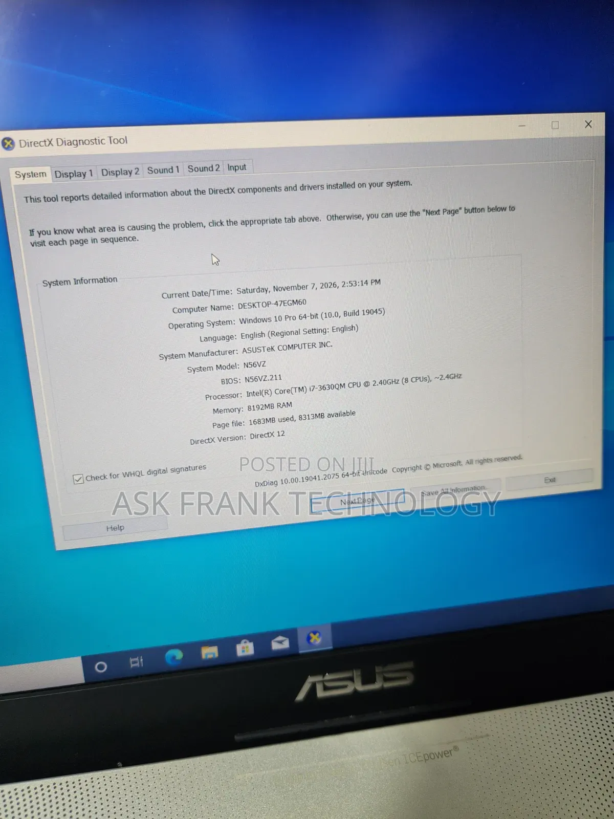Laptop Asus A72DR 8GB Intel Core i7 HDD 320GB