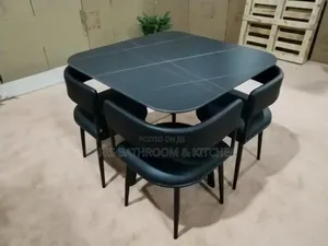 4 Black Seater Marble Dining Set