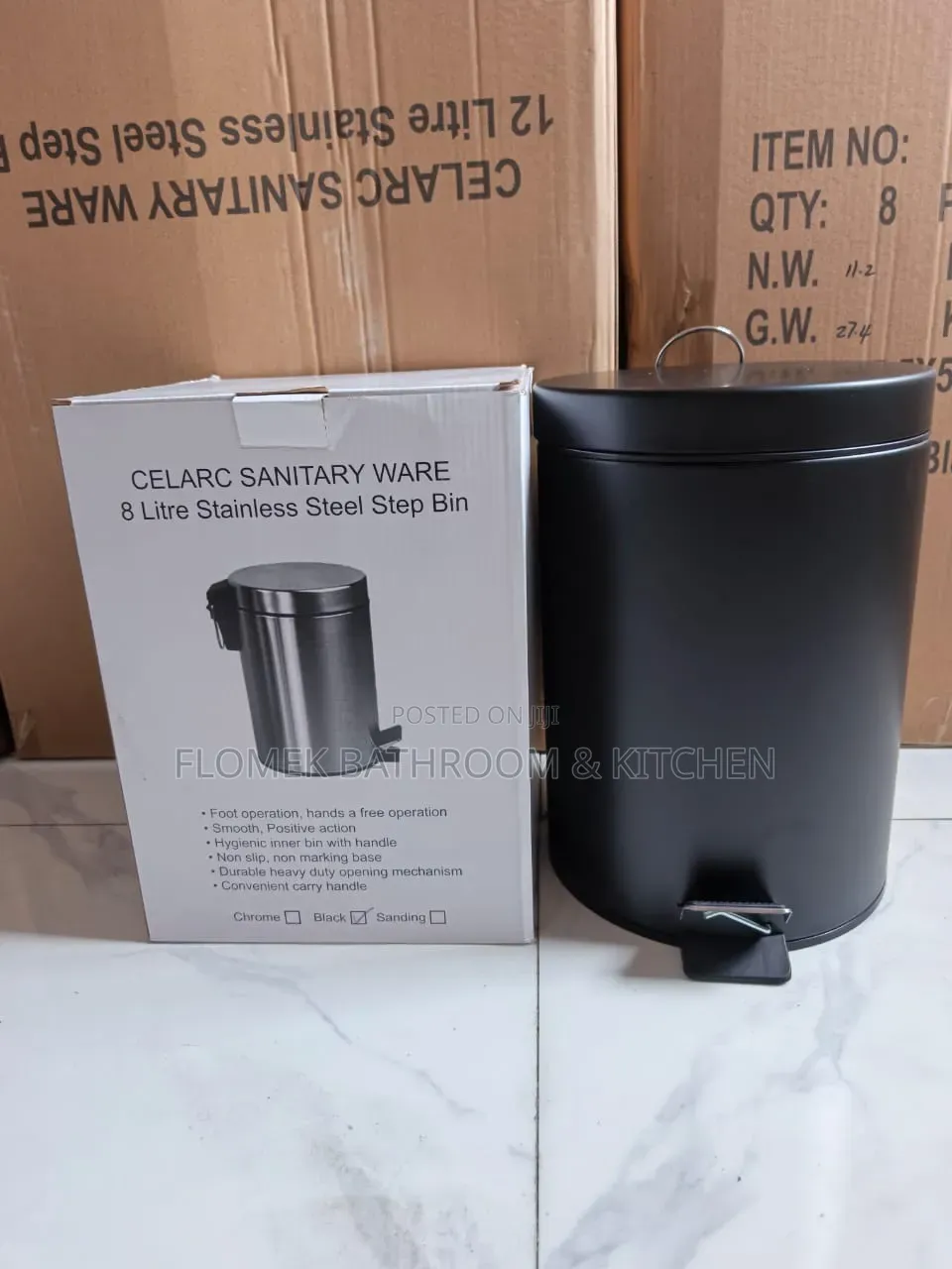 8L Black Pedal Waste Bin | Stylish & Durable Mini Dustbin