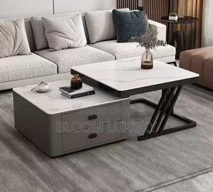 Real Marble and Glass Twin Center Table With Double Drawers