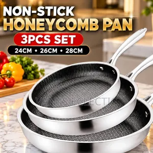 3-Piece Non Stick Honeycomb Stainless Steel Frying Pan Set