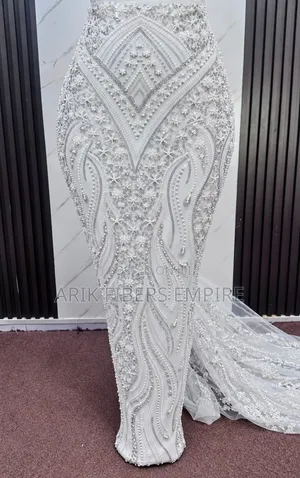 All White Bridal White Dress Embroidered Beaded