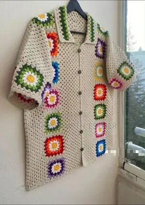 Handmade Granny Square Crochet Shirt Multicolor