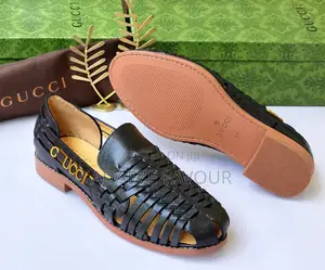 Women’s Black Woven Leather Low-Heel Sandals