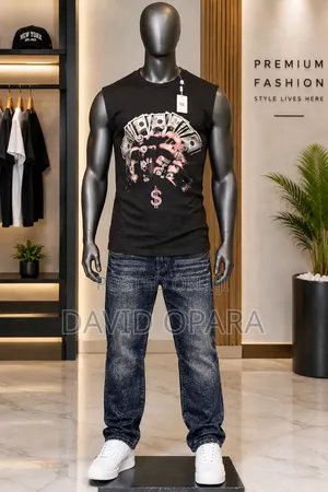 Sleeveless Tee / Denim Cargo Jeans