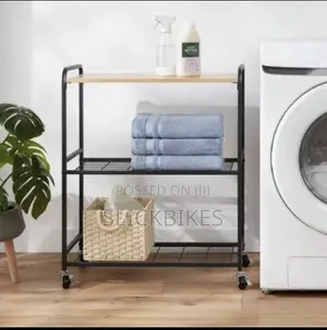 Brightroom Metal 3-Tier Storage Cart With Natural Wood Top
