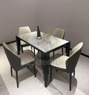 ​Modern 4-Seater Faux Marble Top Dining Table Set